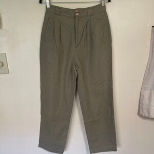 Bridgewater Classics Linen Cotton Pleated Trousers Olive Green Petite 6 Vintage